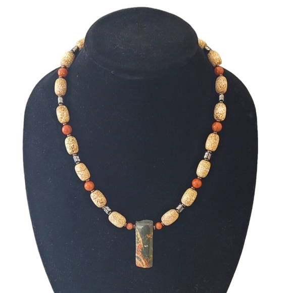 Hand Crafted Other - Hand Crafted Red Jasper Tibetan Sand Agate Hematite 18" Gemstone Necklace